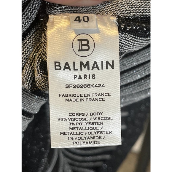 SOLD-Balmain Metallic Rib Knit Long Sleeve Sheath Dress Black Gra IT 40 NWT - Picture 12 of 13